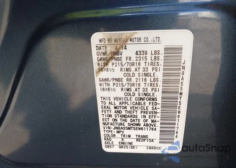 2014 Nissan Rogue Select S z USA, uszkodzony, nr VIN JN8AS5MT5EW611764